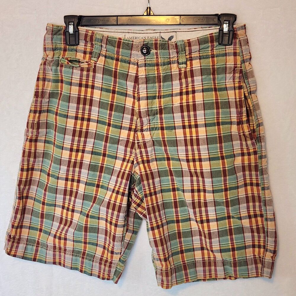 American Eagle Men’s 32 10" Baggy Madras Plaid Shorts Y2K Preppy Cotton